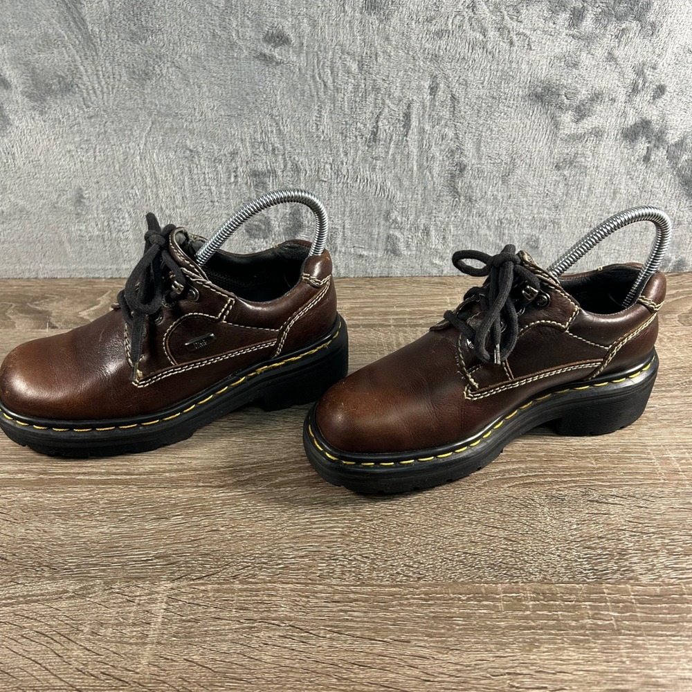 Dr Martens Brown Leather Lace Up Oxford Shoes Air Cushioned Sole Men Women Size4 - Picture 8 of 9